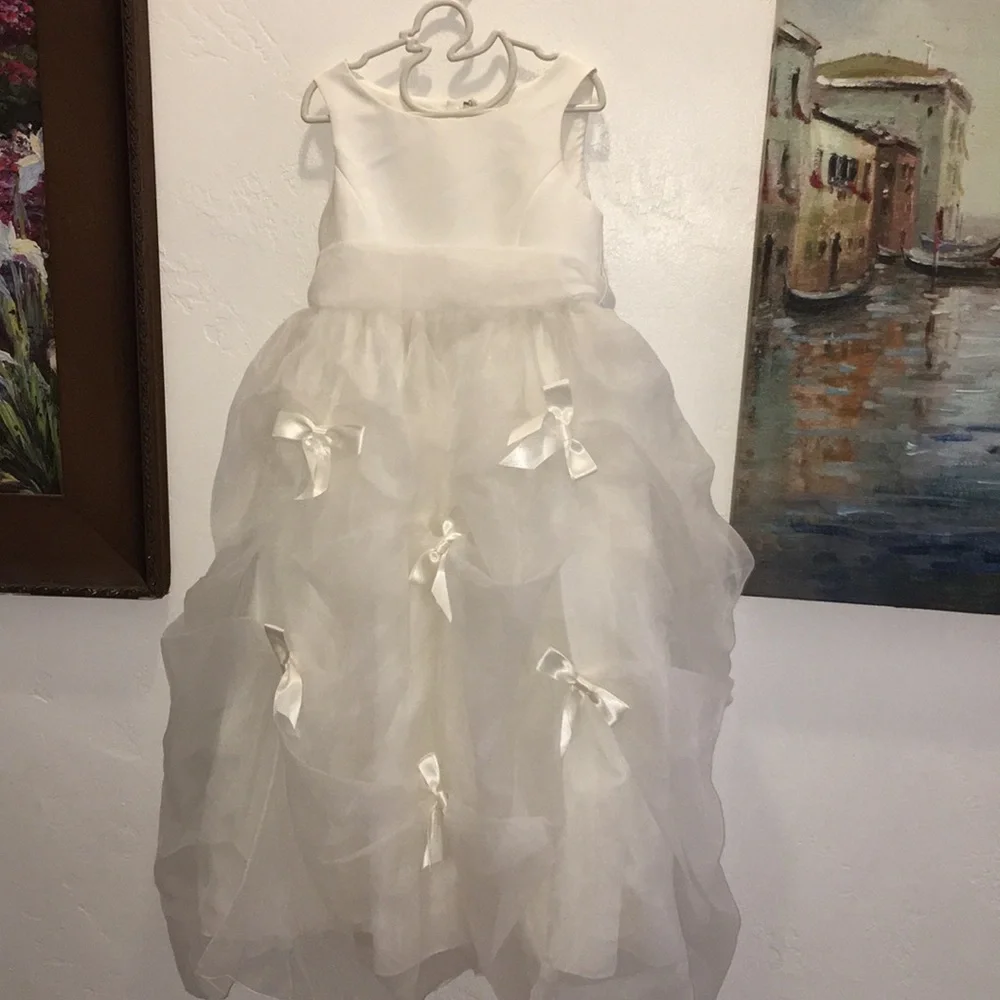 Davids bridal flower girl satin bow dress - Picture 1 of 4